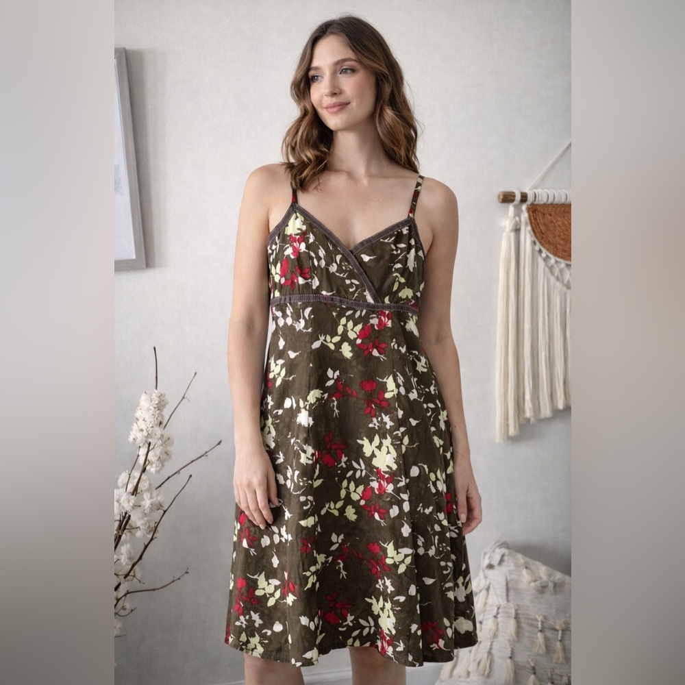 Olive Green Floral Empire Waist Sundress